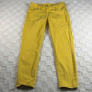 True Religion Jeans Women's Yellow Denim Skinny Leg American Flag Patch 29